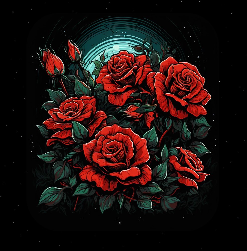 A dark, moody circle of red roses