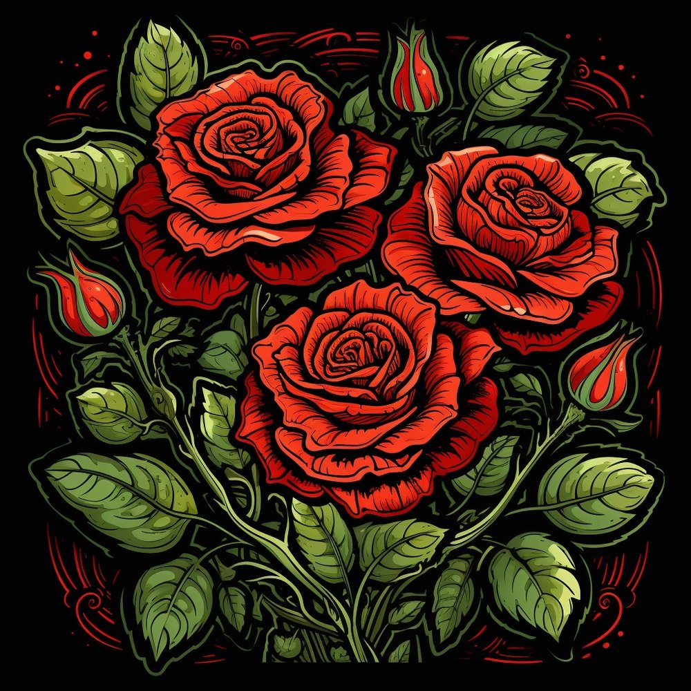 A bouquet of red roses with green leaves