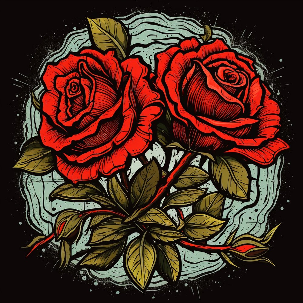 A wreath of red roses in a circular composition