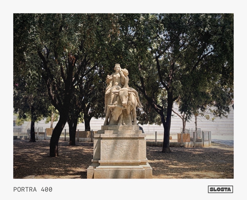 A photograph shot and developed with SloSta, framed with its film stock