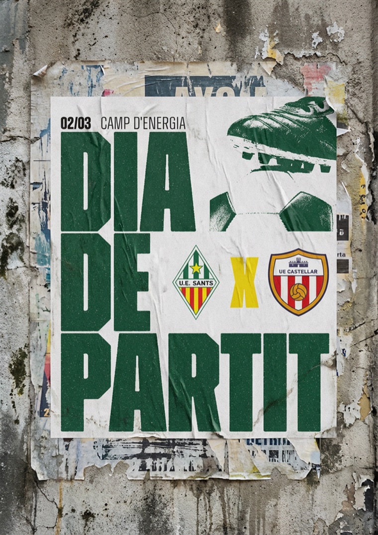 U.E. Sants final poster — 'Dia de partit' in green