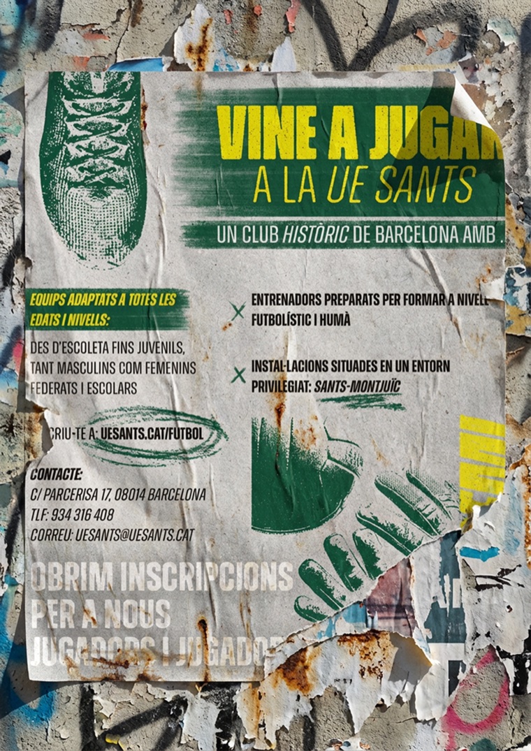 U.E. Sants final poster — 'Vine a...' with halftone objects