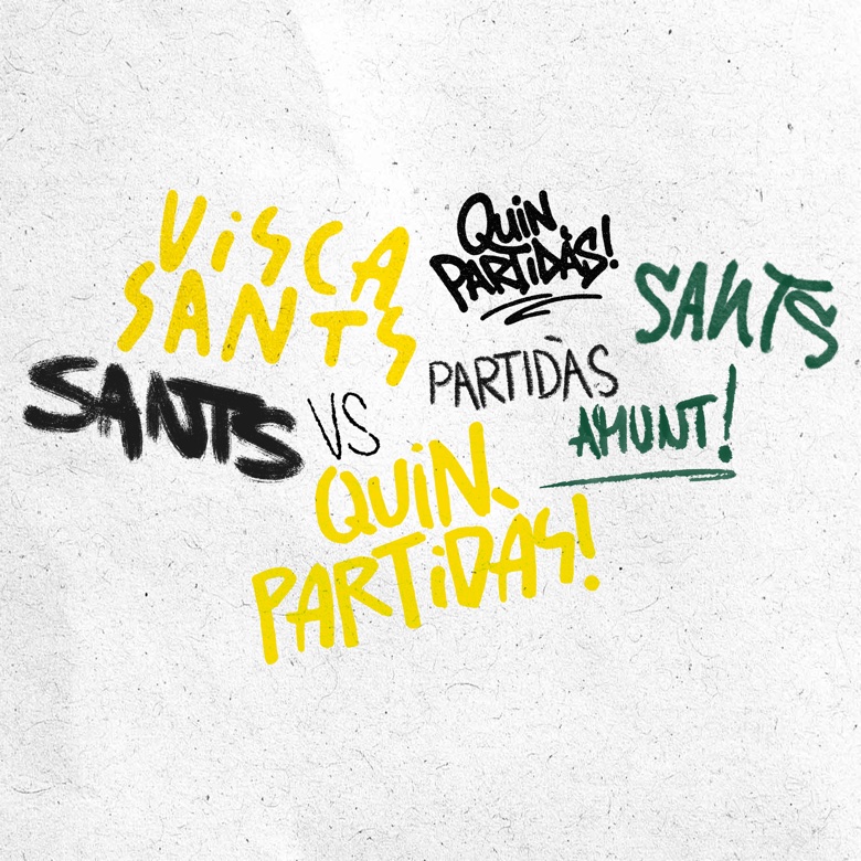 U.E. Sants design board — 'Aqui juga Sants / Partits' match-day layout